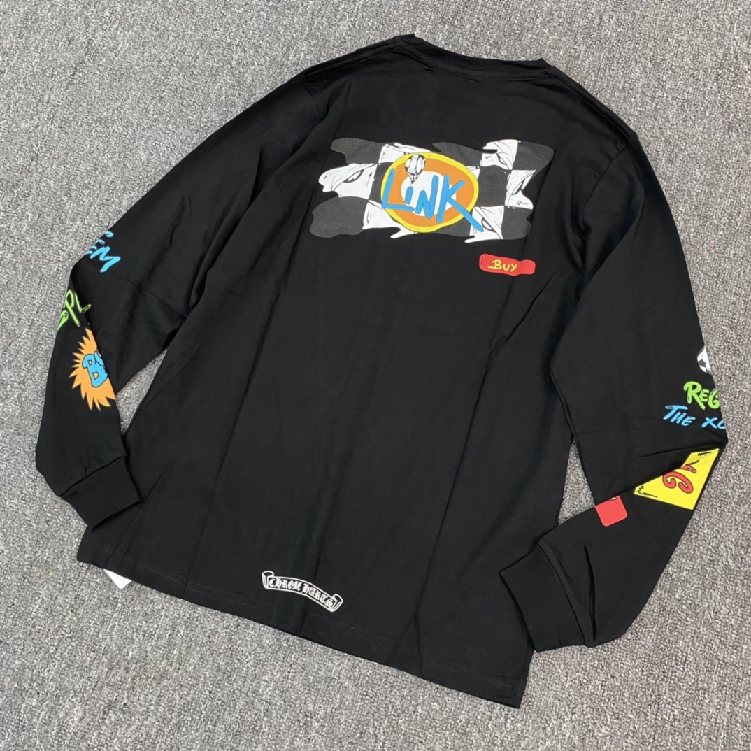 Chrome Hearts New Sbuy Cartoon Limited Edition Long-Sleeve ShirtFurniture: Custom-woven and dyed 40% count 230g pure cotton, single-sided reactive dyeing. The entire garment features a hand-printed thermosetting ink, resulting in a slightly matte f