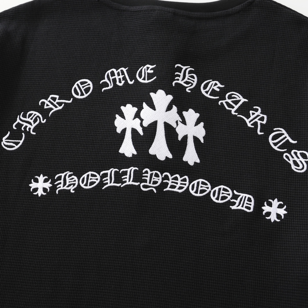 CH's new long-sleeved shirt with a cross on the back, waffle pattern. All sizes are now available. Made of 280g double-layered 100% cotton waffle pattern, it's thick, soft, and comfortable. Embroidery is processed on imported TAJIMA machines. Custom