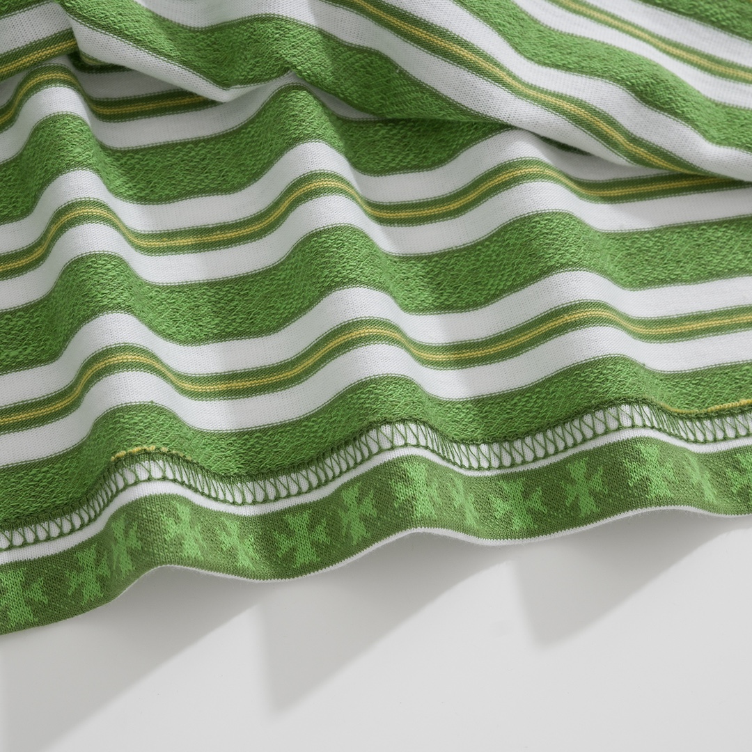 New Arrival: Chrome Hearts C2023FW CH Jacquard Striped Polo Long-Sleeve T-Shirt. Custom-dyed jacquard cross fabric, four colors available. Custom buttons on the neckline, embroidered chest, custom-dyed ribbed fabric. Sizes: S-L. Unisex.