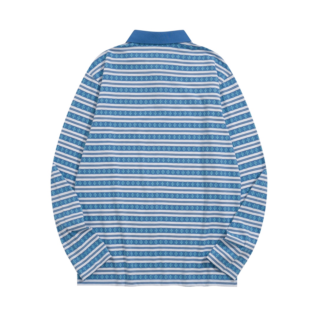 New Arrival: Chrome Hearts C2023FW CH Jacquard Striped Polo Long-Sleeve T-Shirt. Custom-dyed jacquard cross fabric, four colors available. Custom buttons on the neckline, embroidered chest, custom-dyed ribbed fabric. Sizes: S-L. Unisex.
