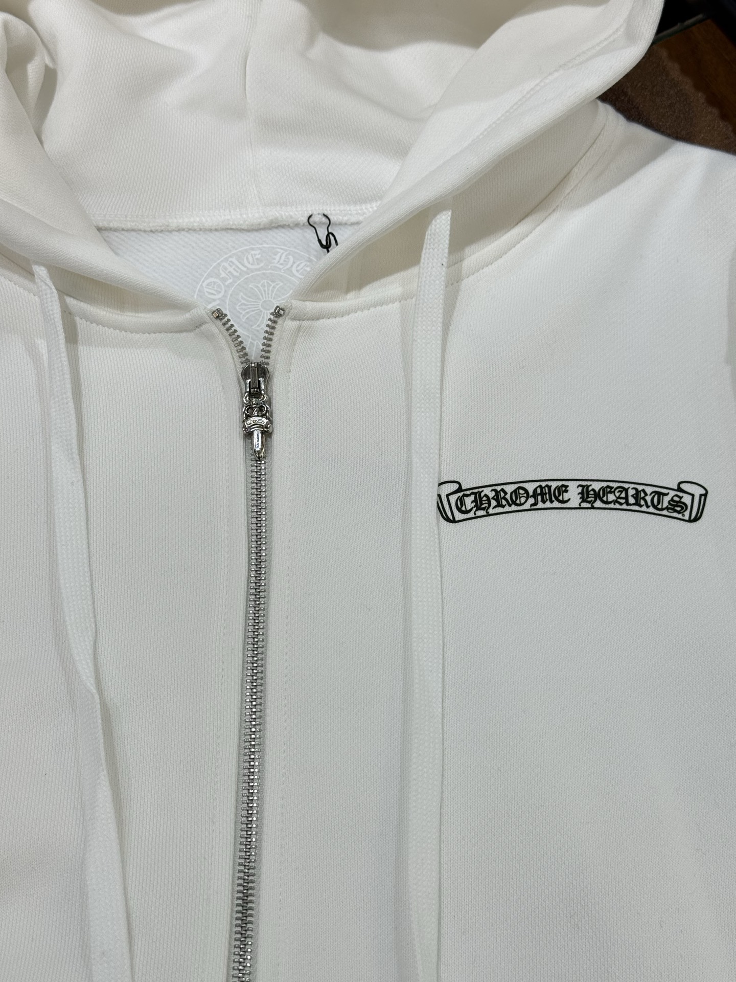 Chrome Hearts White Zip-Up Jacket with Sanskrit LogoSize: S M L XL