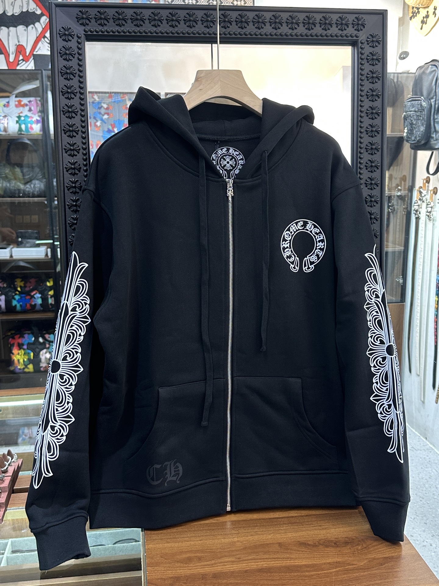 Chrome Hearts Horseshoe Vine Floral Sleeve Profanity Zipper HoodieSize: S M L XL
