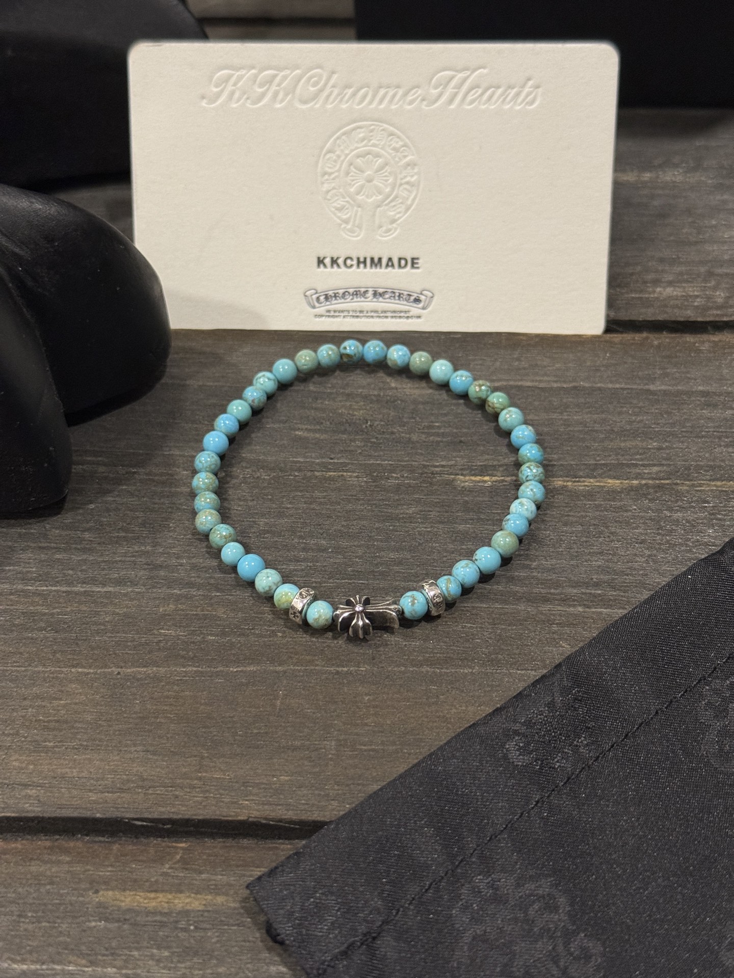 Customer order: Turquoise cross silver bead bracelet