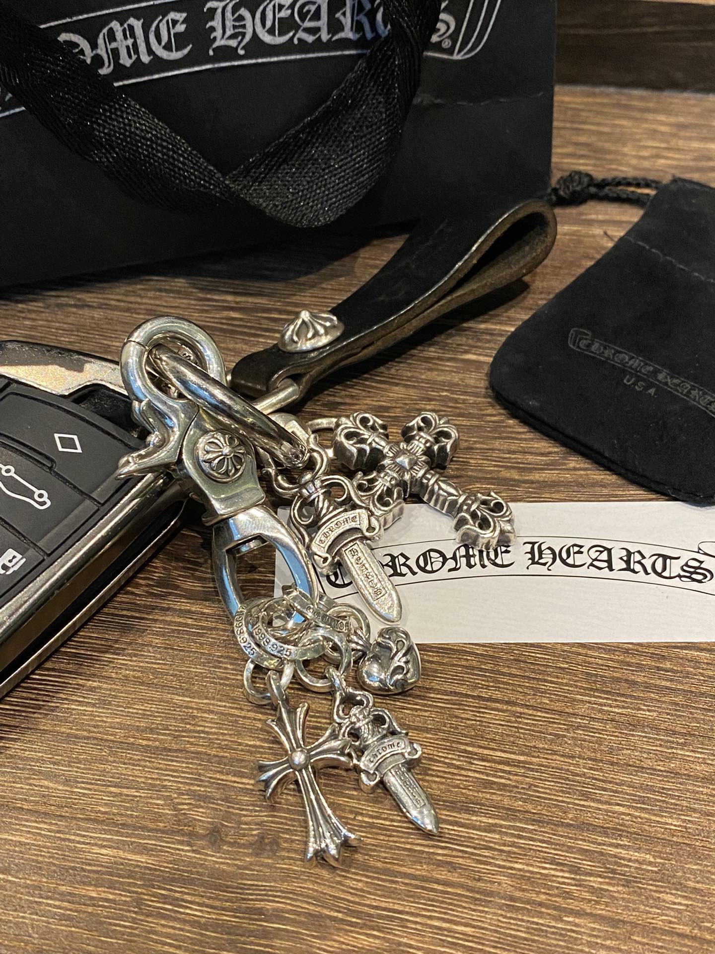 Chrome Hearts Rare Three-Pendant Keychain, 925 Sterling Silver with Antique FinishMixed Version, Engraved, Marked, All Details and Textures Observed by the Authenticist - Perfect for Comparison with the Genuine 🆚 0 Difference - Vintage Version
