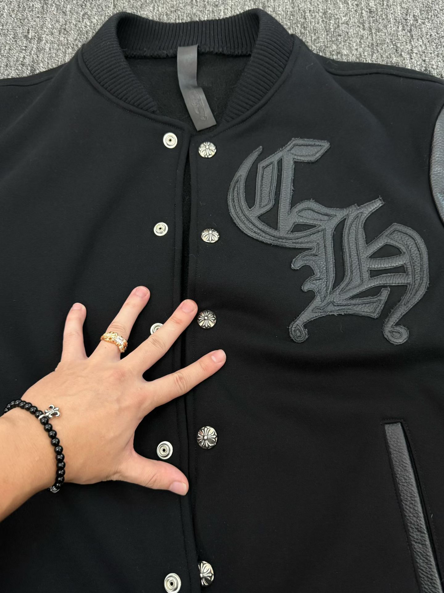 Chrome Hearts Classic Fleece and Leather Baseball JacketHand-stitched leather, silver-plated hardwareSizes: XS-XXL