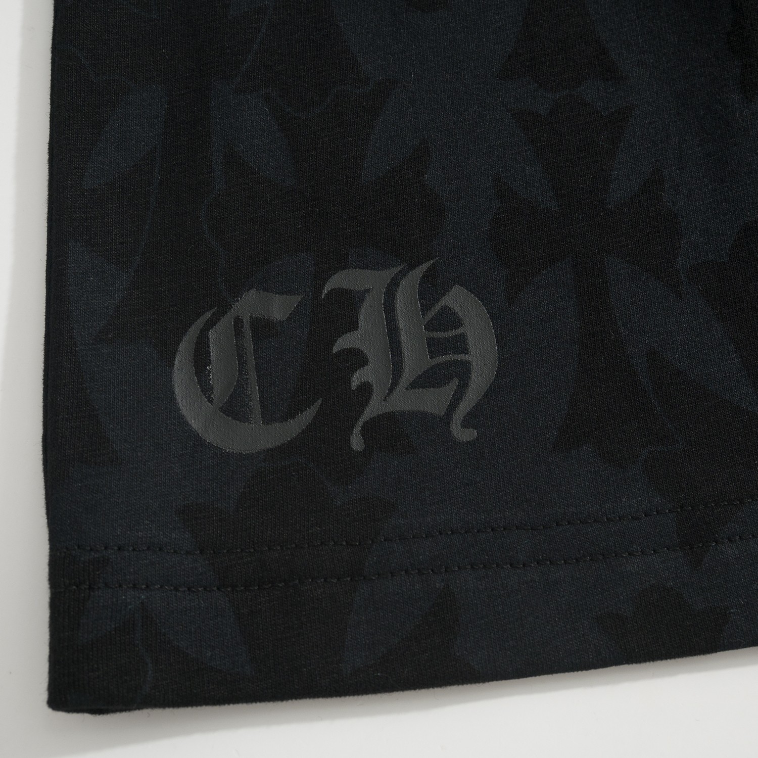 CH Chrome Hearts Long-Sleeve T-Shirt with Dark Cross PrintCustom-dyed fabric; horseshoe print on the chest pocket; scroll and Sanskrit print on the back; cross print on the shouldersSizes: S, M, L