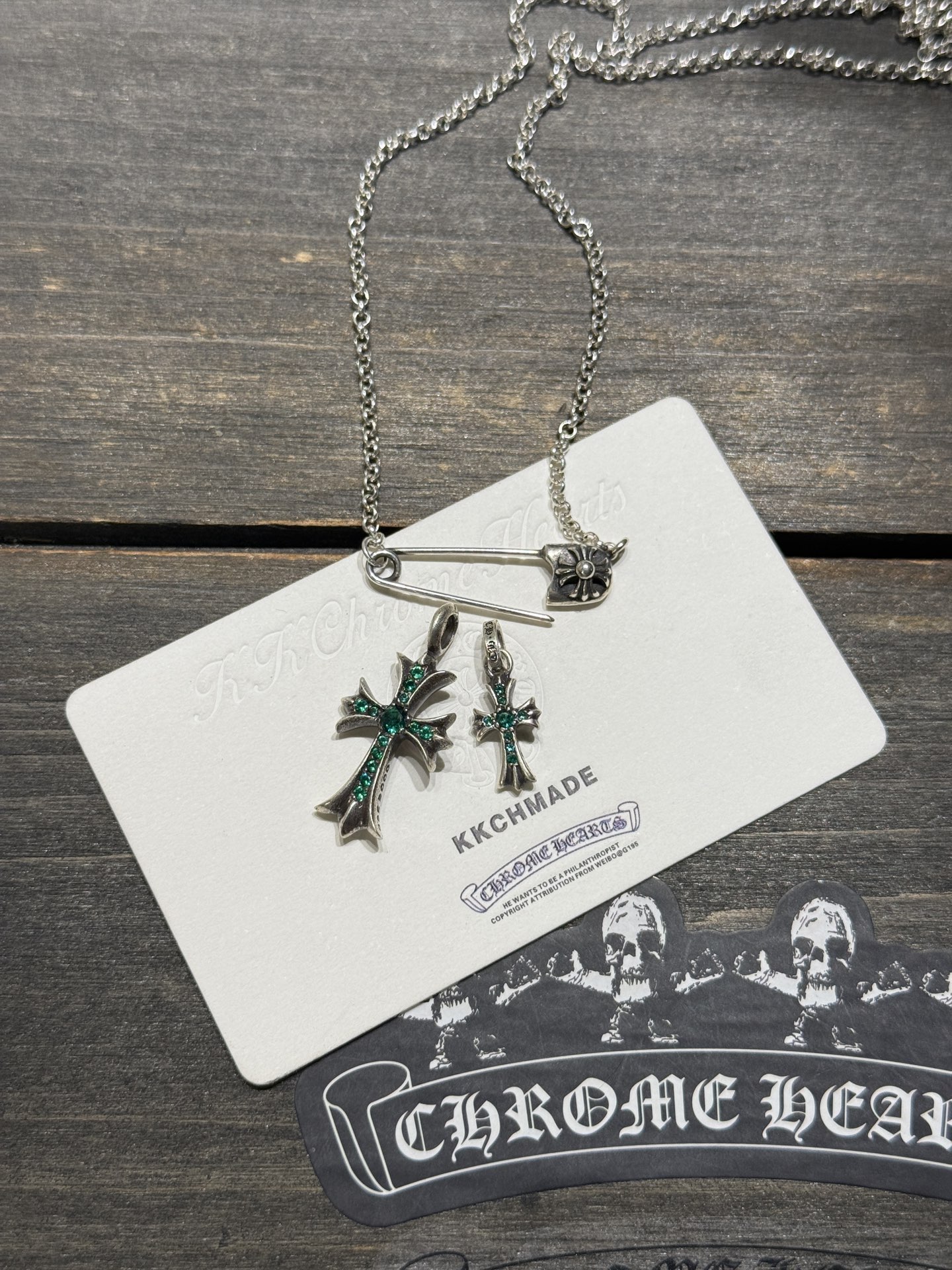 925 Sterling Silver, Green Diamond Double Cross Inlay, Top-Tier Setting and Engraving Details – Outshines All Others on the Market, the Best in China, Bar None