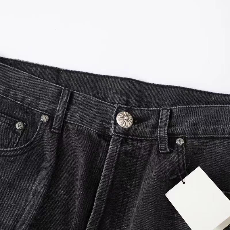 CH London Exclusive Blue Leather Patchwork Black Jeans. These jeans feature three shades of blue lambskin (ice blue, lake blue, and dark blue), each meticulously selected from hundreds of samples. The fabric is made with 501 special material for the