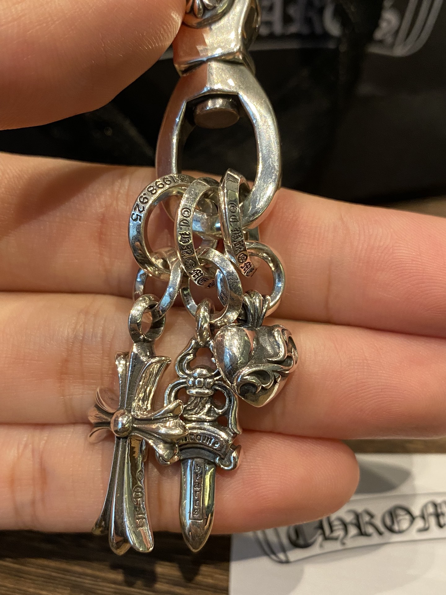 Chrome Hearts Rare Three-Pendant Keychain, 925 Sterling Silver with Antique FinishMixed Version, Engraved, Marked, All Details and Textures Observed by the Authenticist - Perfect for Comparison with the Genuine 🆚 0 Difference - Vintage Version