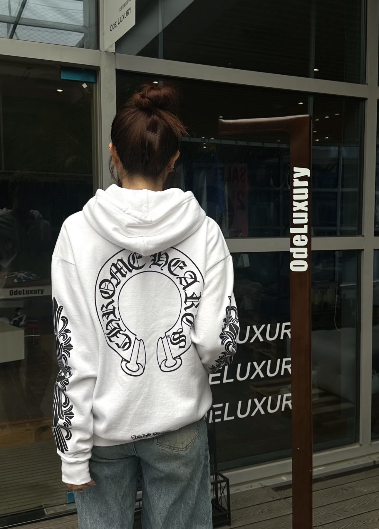 Chrome Hearts classic horseshoe double floral sleeve zip-up hoodie