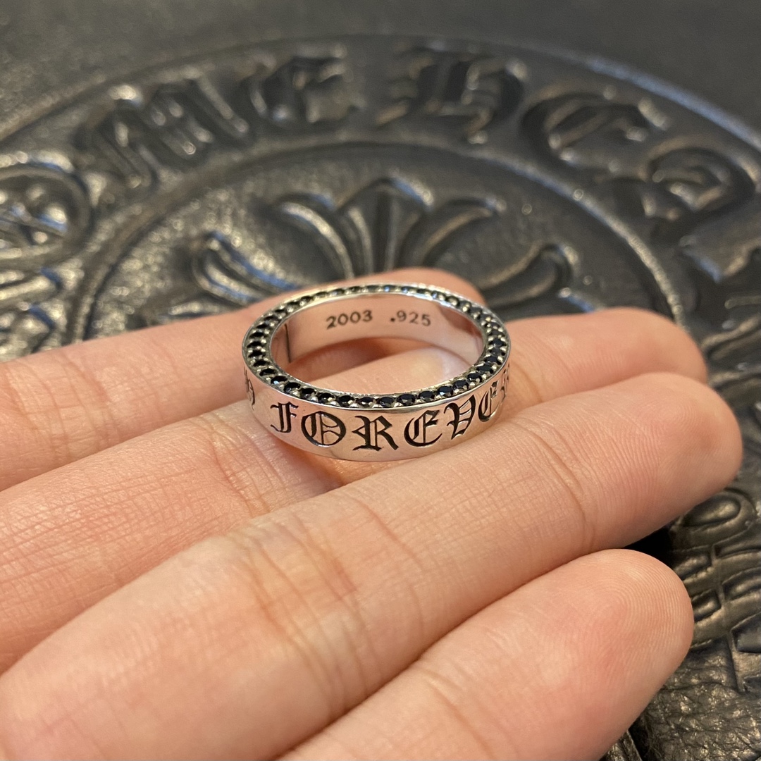 【Custom Order Black Diamond Series】Croy Heart Chrome HeartsBlack Diamond Forever Ring925 Sterling Silver, Hand-set