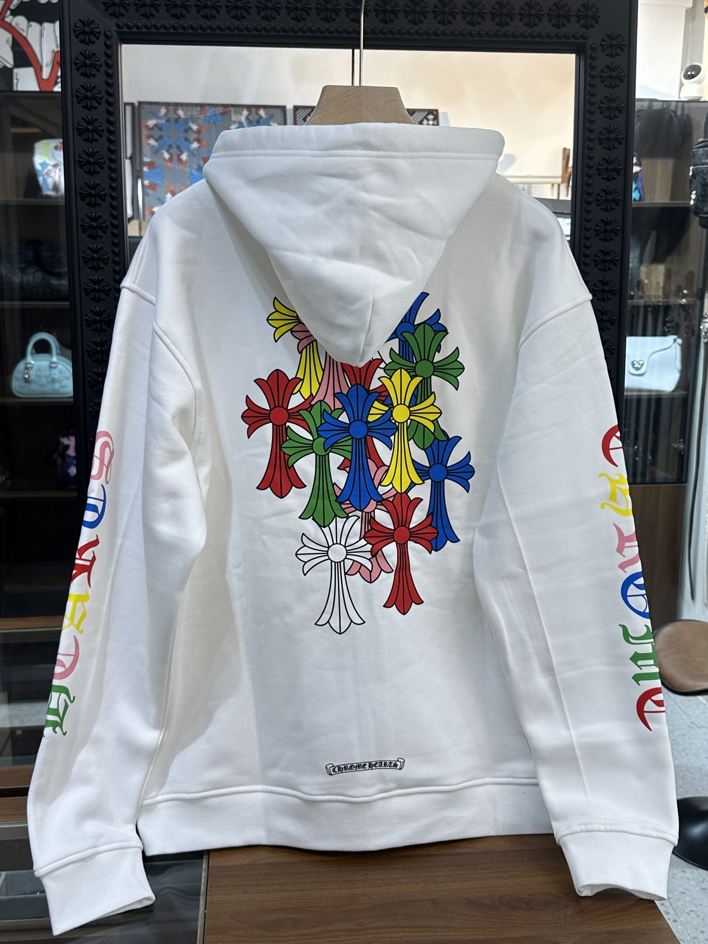 Chrome Hearts Colorful Cross White Zip-Up HoodieSize: S M L XL