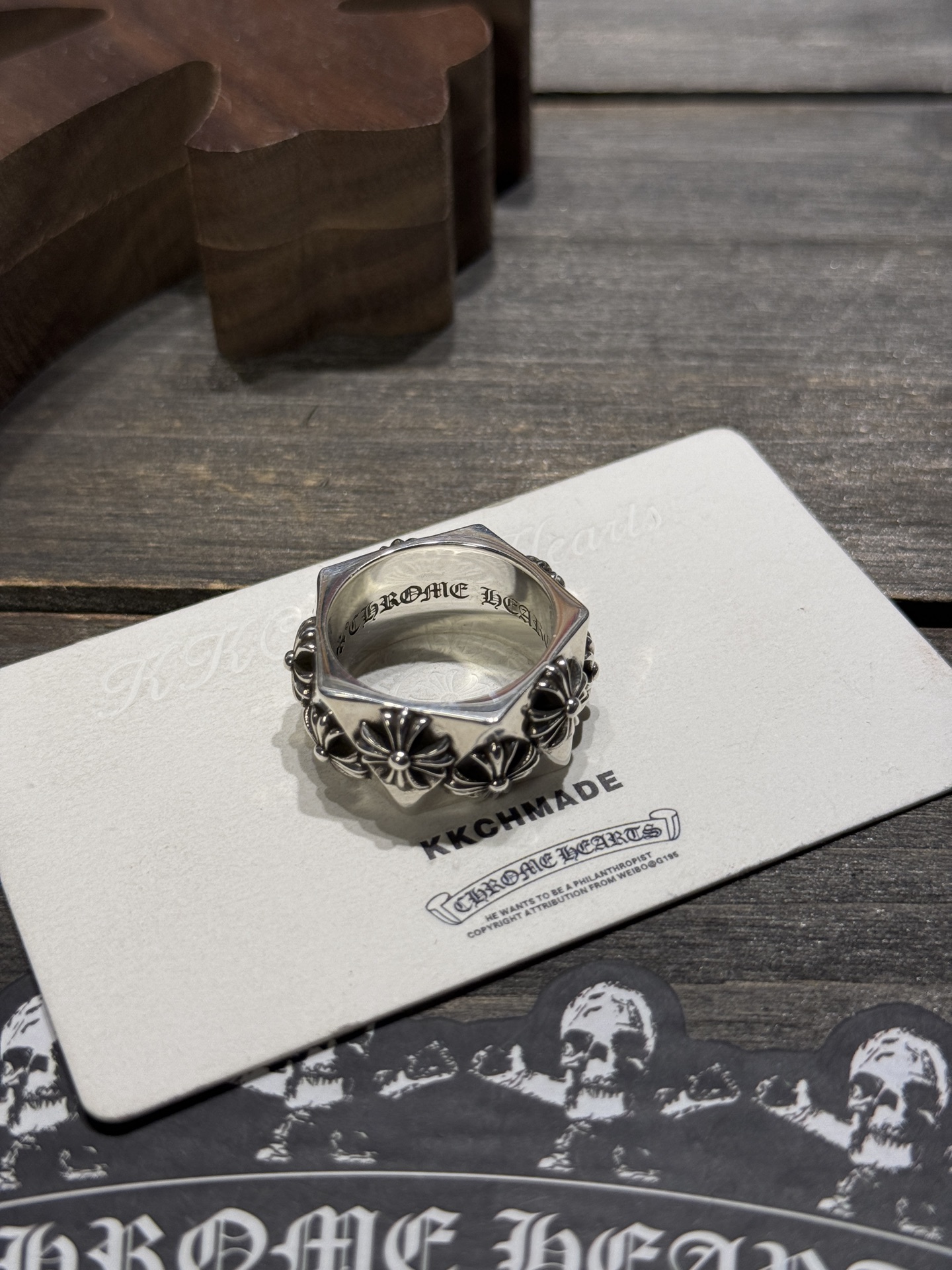 Faceted cross flower ring, all sizes in stock.