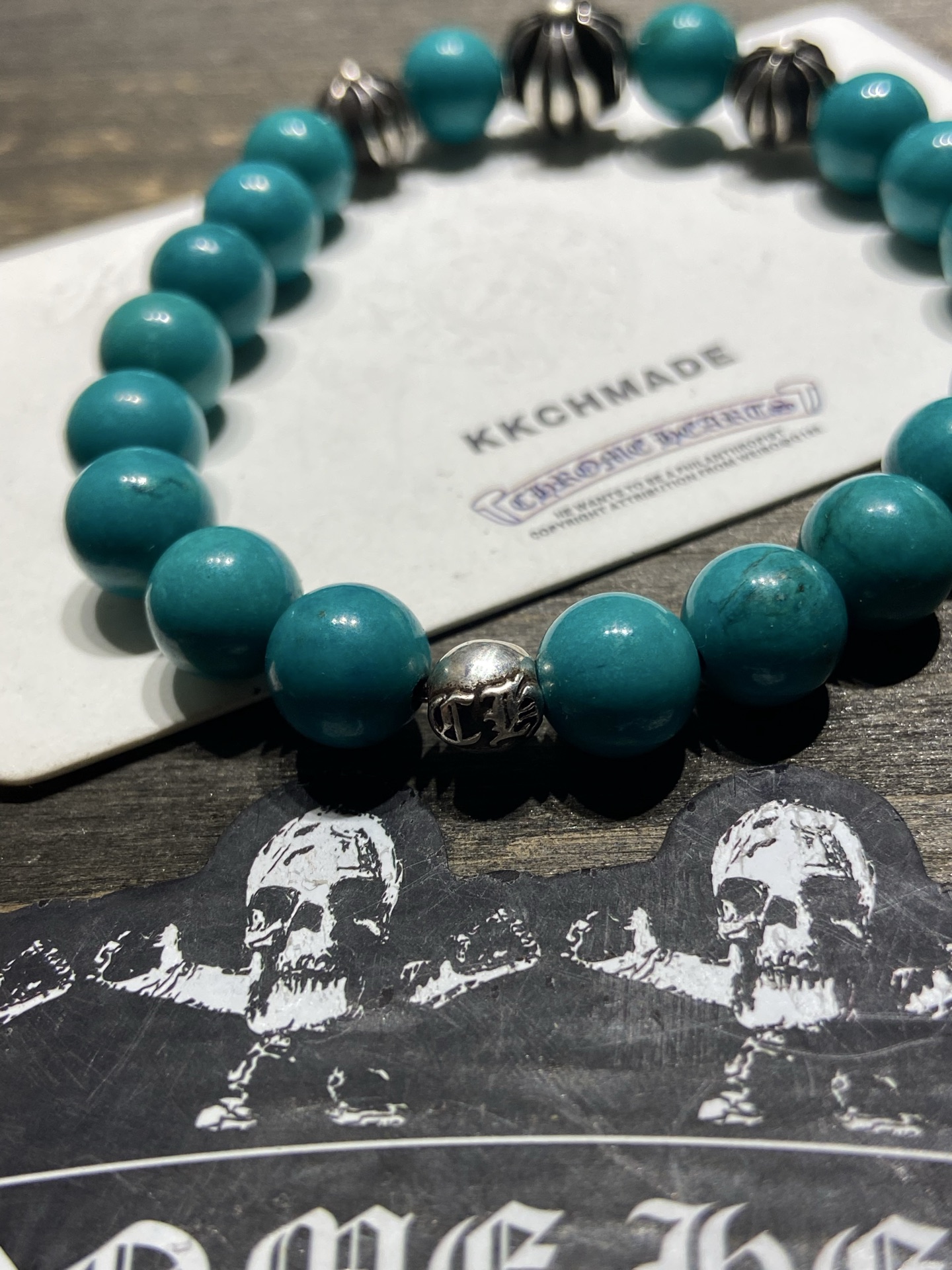 Customer order: turquoise 4-silver bead bracelet