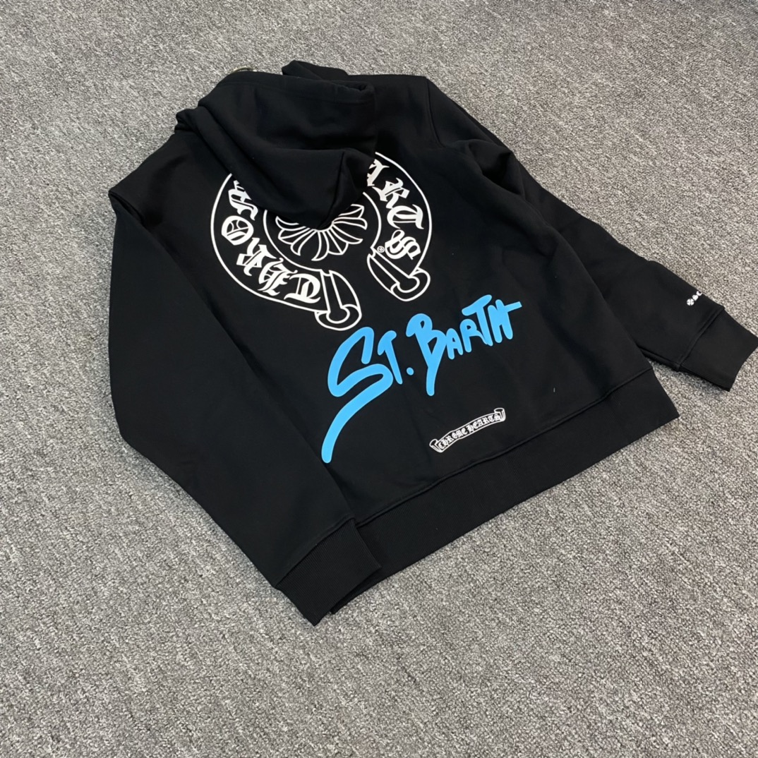 Chrome Hearts Limited Edition St. Zip-Up SweatshirtMade of 42-count 380g pure cotton, featuring a custom antique silver zipper pull, imported ink printing for a three-dimensional effect, complex colors, and high cost. Perfectly customized by YB!Si