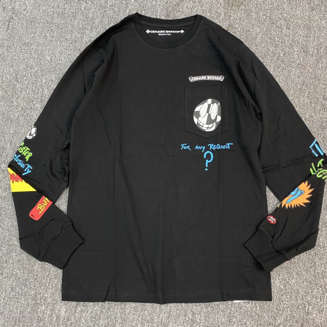 Chrome Hearts New Sbuy Cartoon Limited Edition Long-Sleeve ShirtFurniture: Custom-woven and dyed 40% count 230g pure cotton, single-sided reactive dyeing. The entire garment features a hand-printed thermosetting ink, resulting in a slightly matte f