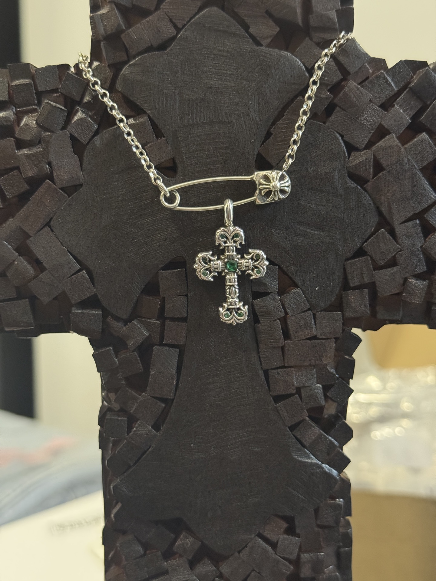 Mini Flame Cross - Four-color setting (green, red, blue, and white diamonds) - In stock, ships immediately.