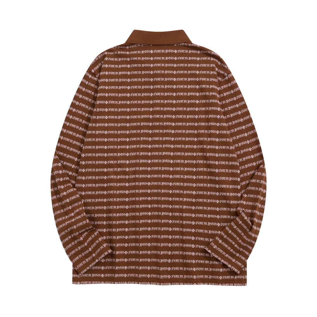 New Arrival: Chrome Hearts C2023FW CH Jacquard Striped Polo Long-Sleeve T-Shirt. Custom-dyed jacquard cross fabric, four colors available. Custom buttons on the neckline, embroidered chest, custom-dyed ribbed fabric. Sizes: S-L. Unisex.
