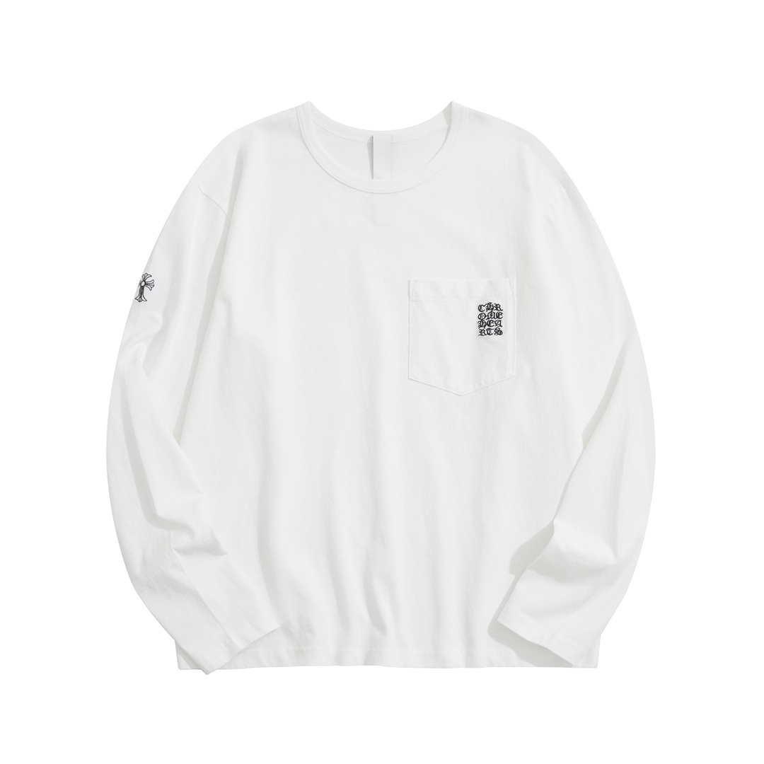 CH Kronos Embroidery Long-Sleeve T-ShirtCustom-woven and dyed fabric; patch pocket design; cross embroidery on shouldersSizes S-XL
