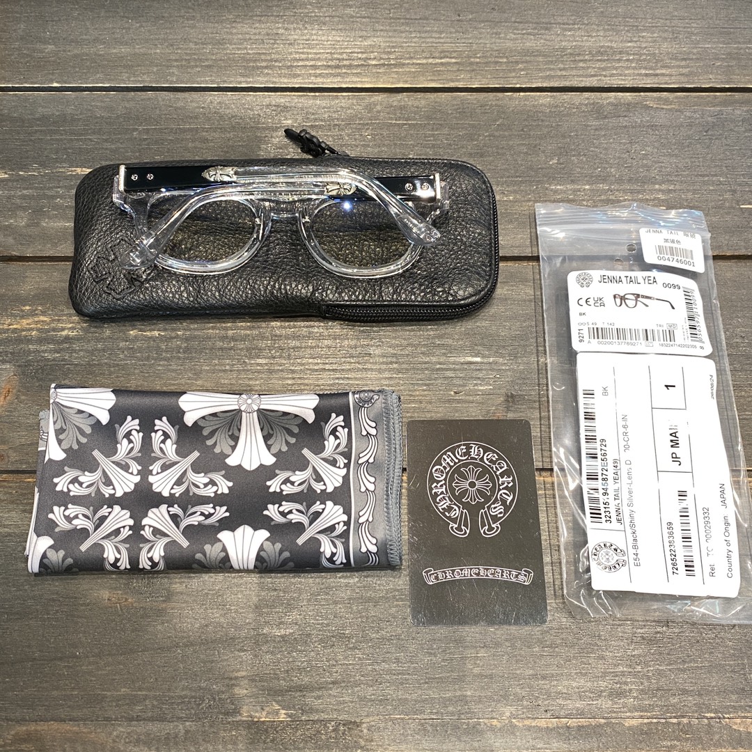 Chrome HeartsJENNATAILYEA Transparent Frame Long Cross Glasses925 Sterling Silver, Imported Acetate, Large Frame, Perfect for a Natural Look, Suitable for Both Men and Women, Simple and Elegant, Multiple 925 Sterling Silver Adornments, Very Luxur