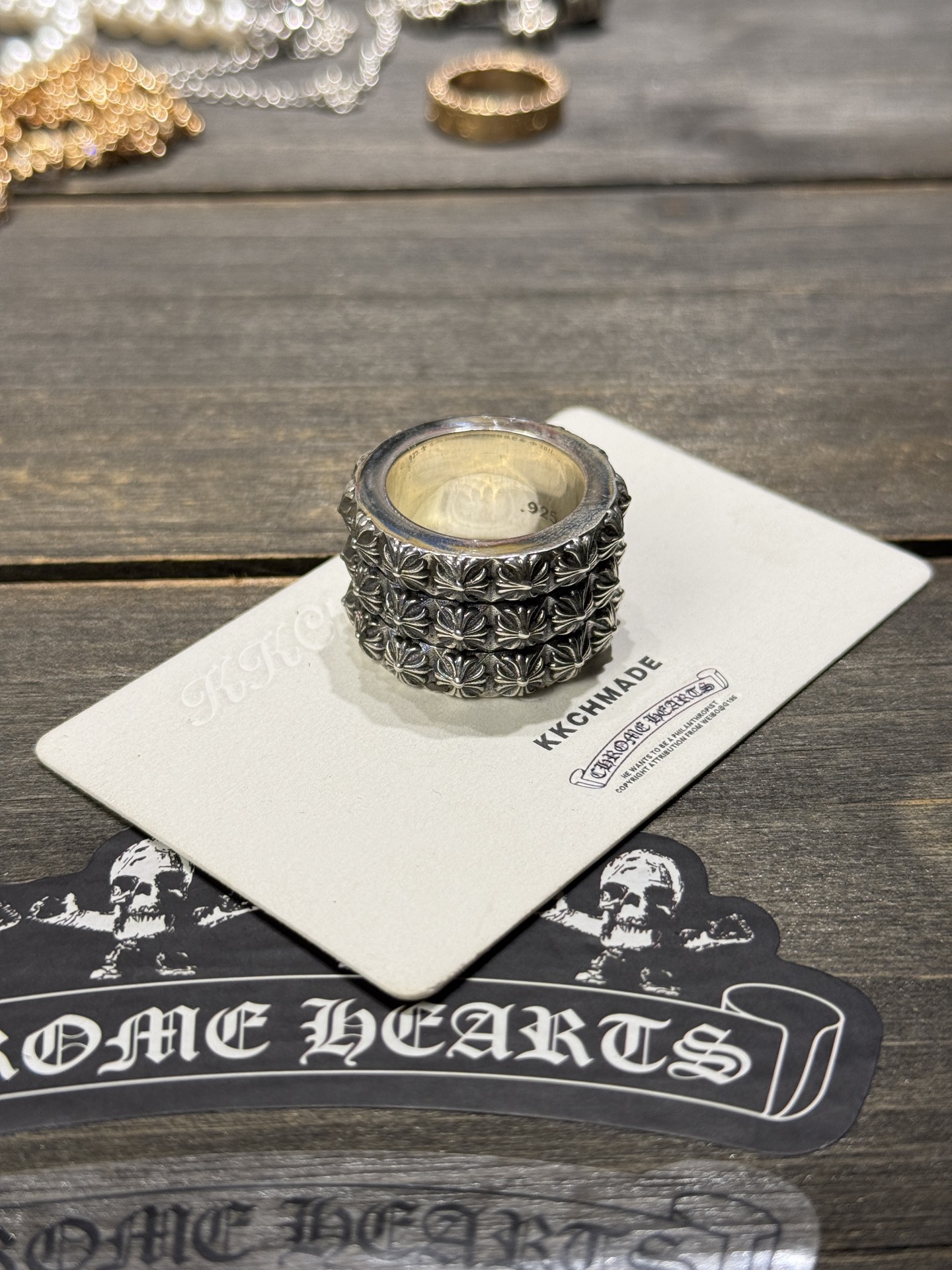 Three-layered cross flower pattern ring, all sizes in stock.