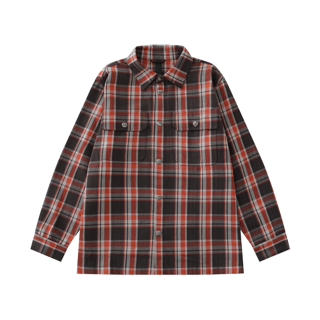 CH's new yellow-orange flannel plaid shirt is now available in all sizes. Made with 11-count double-ply 240g (260g after washing) cotton blend flannel, featuring a brushed front, laser infrared positioning, hand-cutting, and precise alignment. Includ