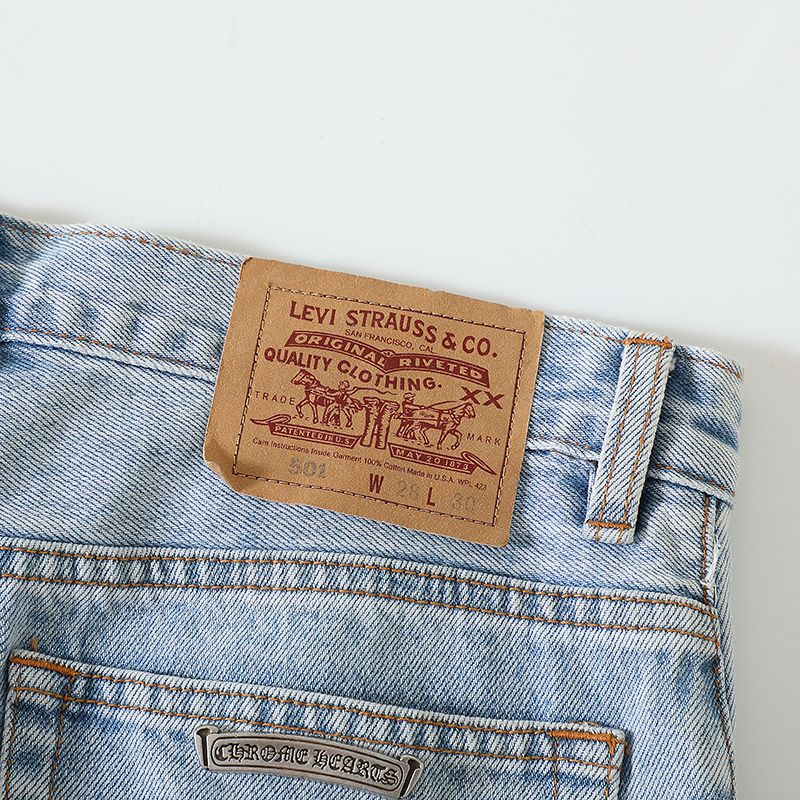 CH Chrome Hearts Jeans7x7 denim blue jeans, Levies 501 sole, genuine lambskin cross, custom-made full set of electroplated genuine silver hardware (not imitation silver!)