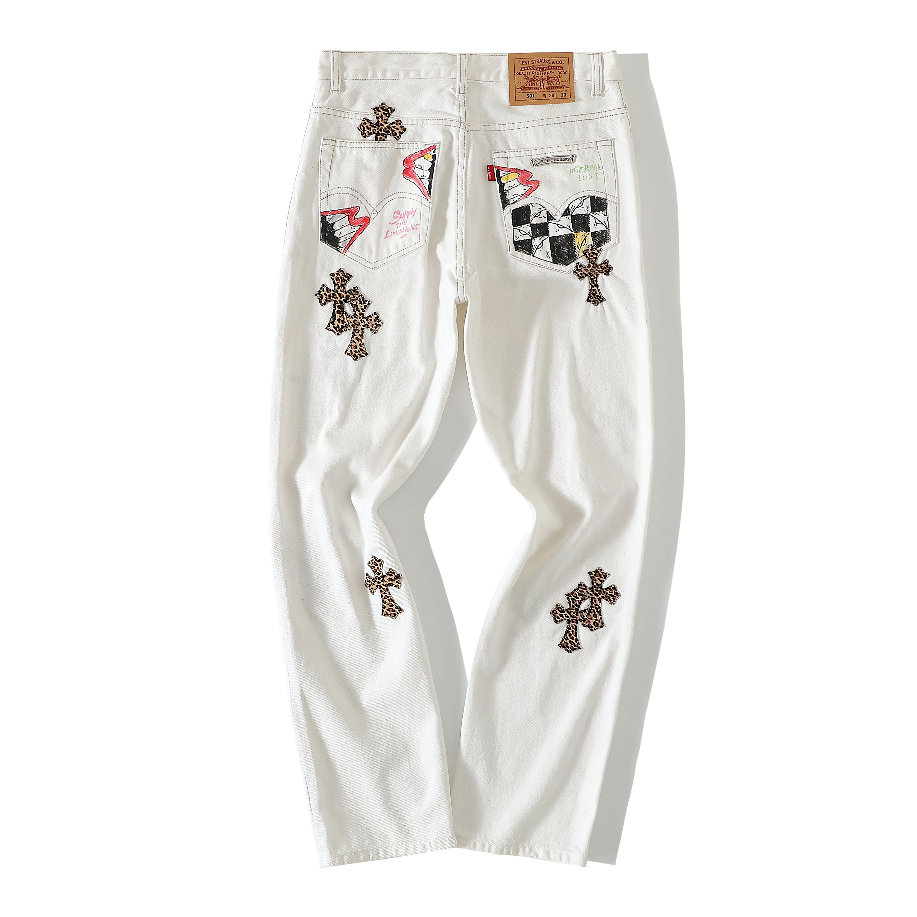 CH Chrome Hearts Leopard Print Cross Hand-Painted Graffiti Limited Edition JeansWe've released men's and women's versions of this jeans, as they look great on women too!As everyone knows, hand-painted signatures are limited editions and extremely