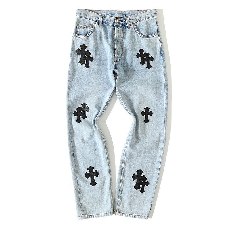 CH Rockheart Jeans; Ningdan 7x7 cotton all-coated denim, blue; Levies 501 sole; 19 genuine leather lambskin crosses in black leather; custom-made full set with genuine silver plating (not imitation silver!).