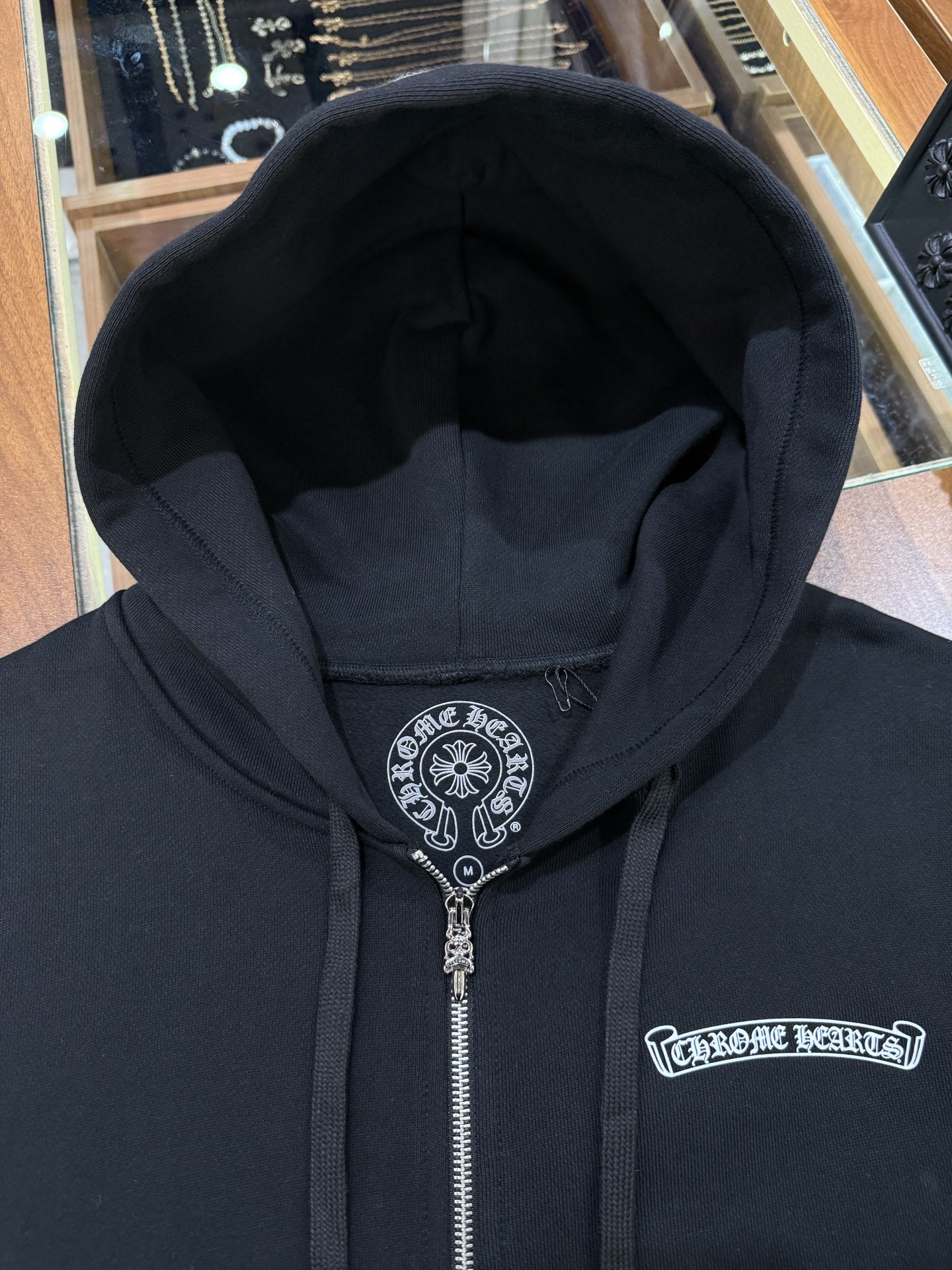 Chrome Hearts Black Zip-Up Jacket with Sanskrit LogoSize: S M L XL