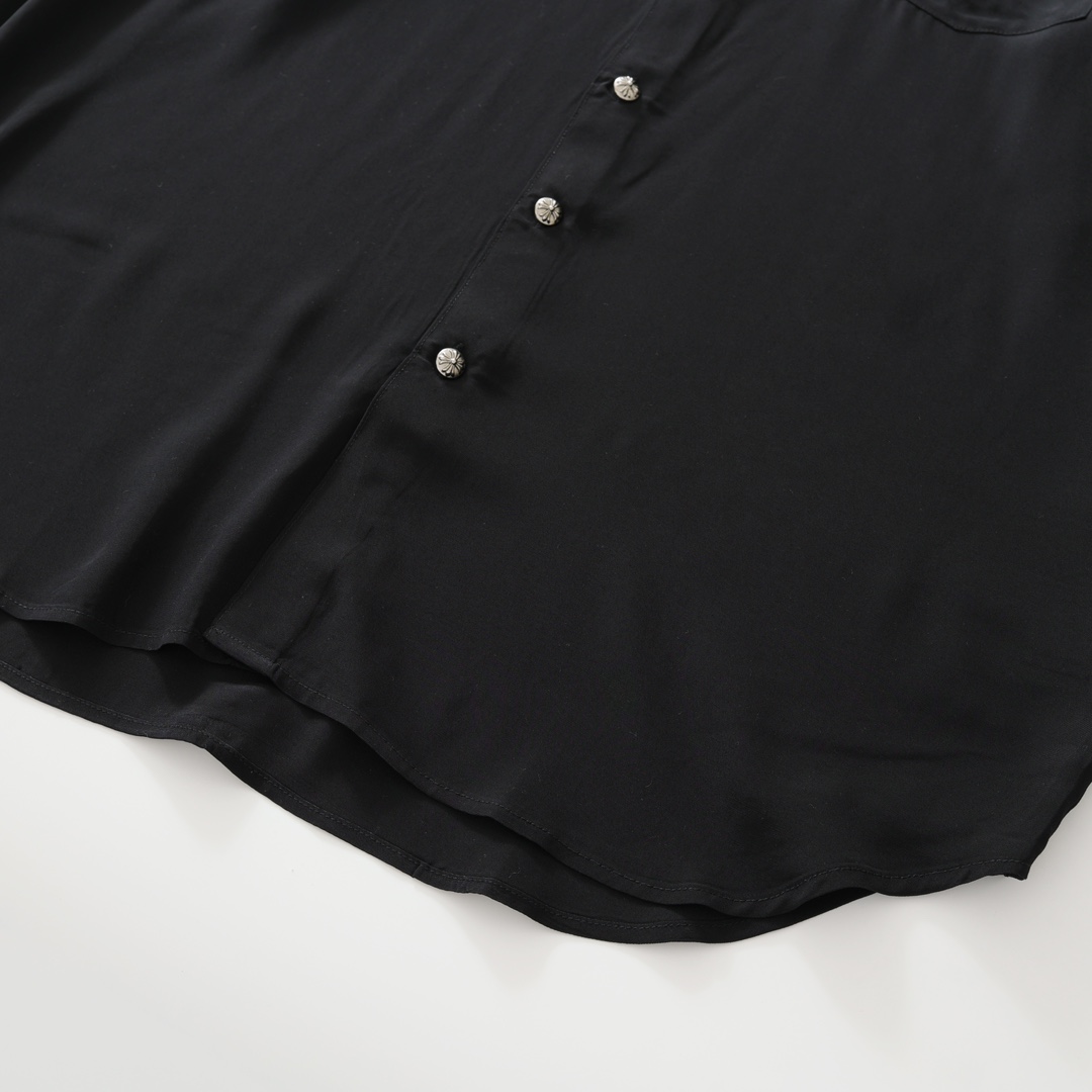 CH's new acetate cross shirt. Made of 140g premium genuine acetate material. Custom 925 silver buttons. Custom genuine leather cuffs. Hand-stitched buttons. Custom accessories. Unisex design. A street style statement. Excellent workmanship and qualit