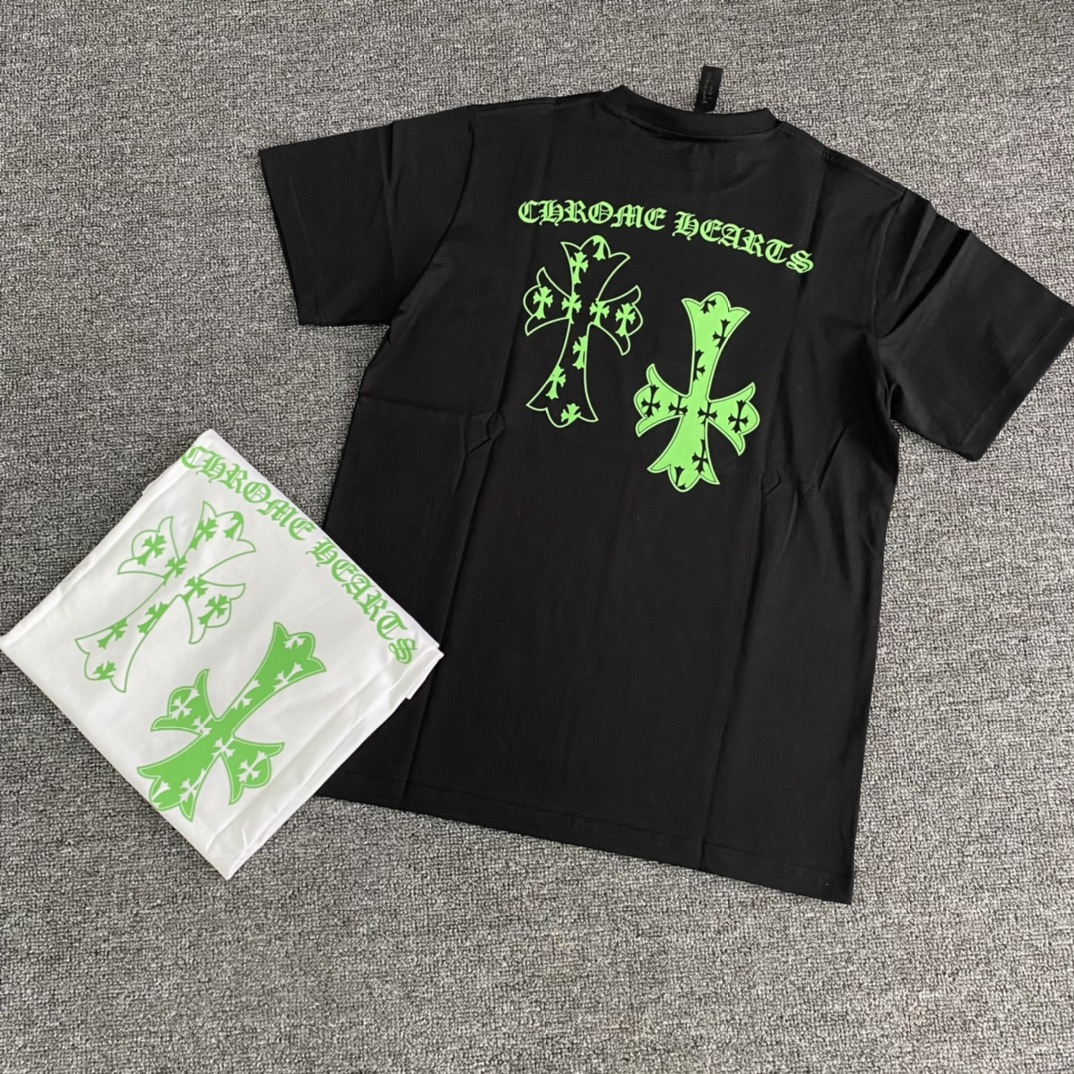 Chrome Hearts Harajuku Limited Edition Short-Sleeve T-ShirtFluorescent Cross Design, Popular Style, Multi-Color Print with Consistent Color Mixing and Hand-Printing Process, Custom Made to Prevent DeformationSizes: S M L XL XXL