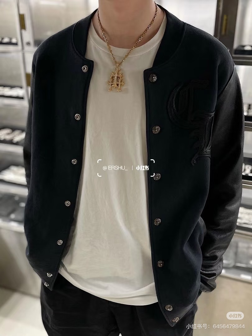 Chrome Hearts Classic Fleece and Leather Baseball JacketHand-stitched leather, silver-plated hardwareSizes: XS-XXL