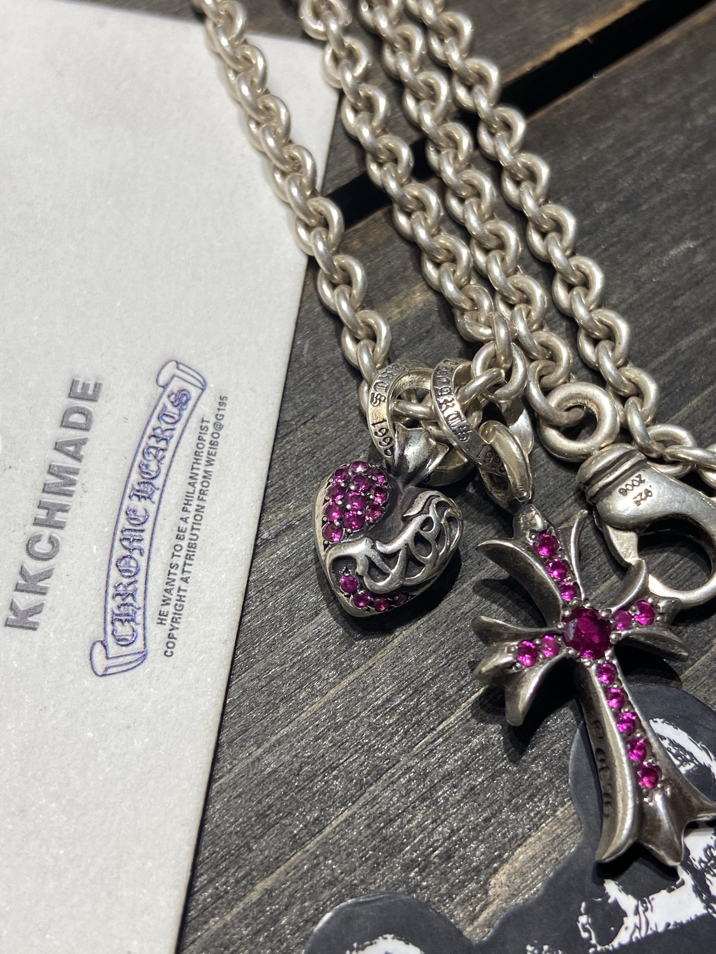 Custom order 🔝 Sterling silver with full red diamond settingSingle band heart-shaped vine design & Tiny cross