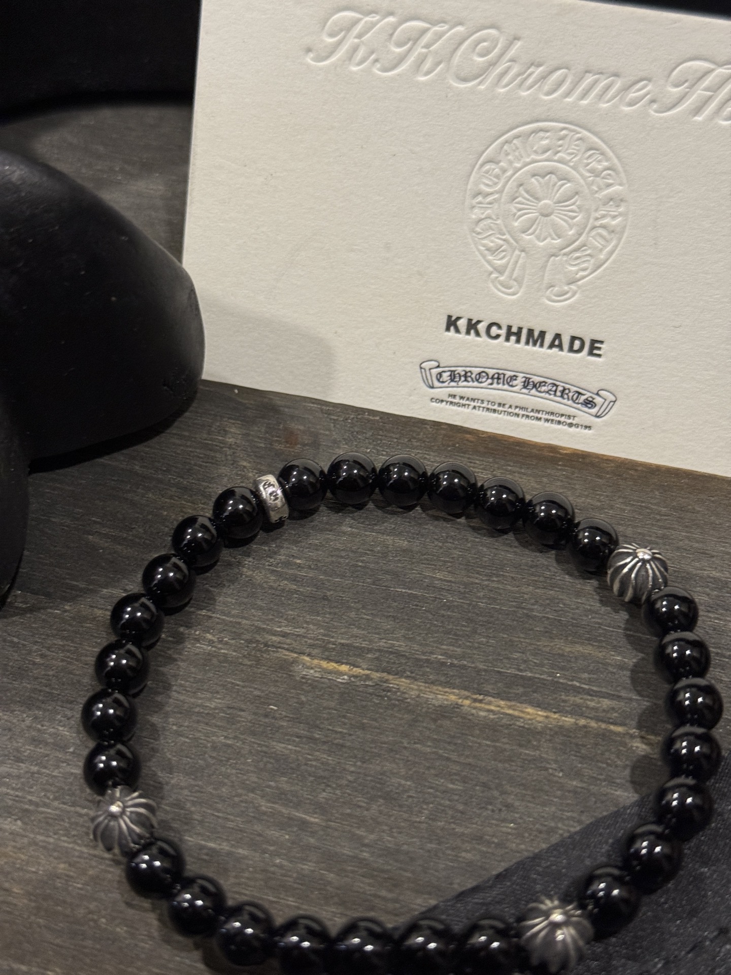 Customer order 🔝 Obsidian 4-Silver Bead Bracelet