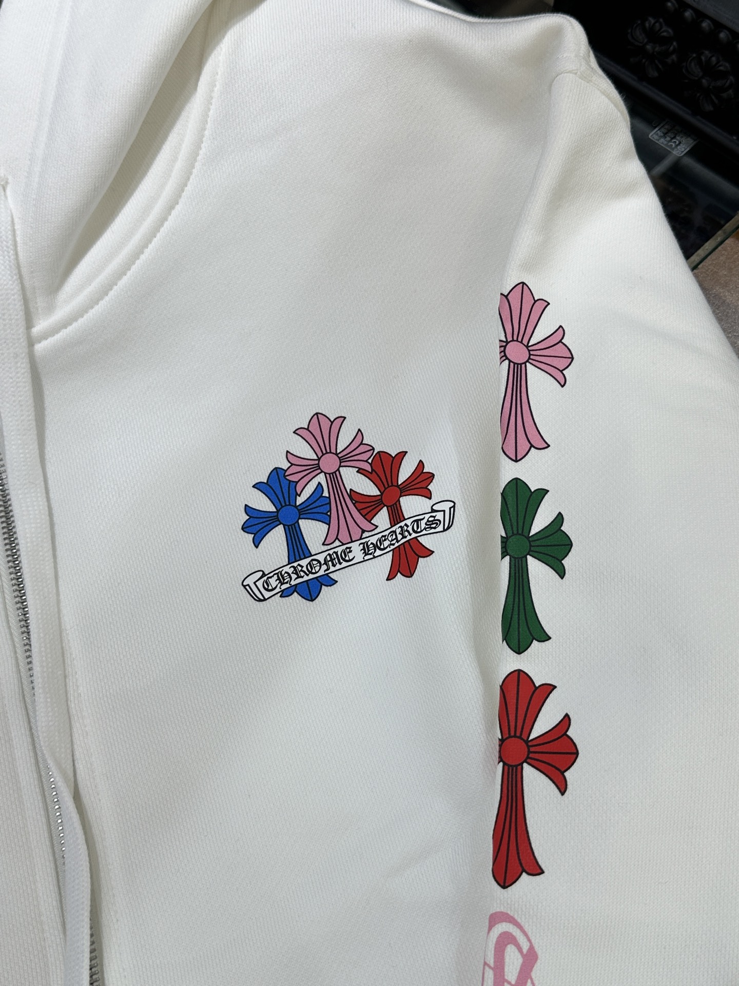 Chrome Hearts Rainbow Phantom Cross White Zip-Up HoodieSize: S M L XL