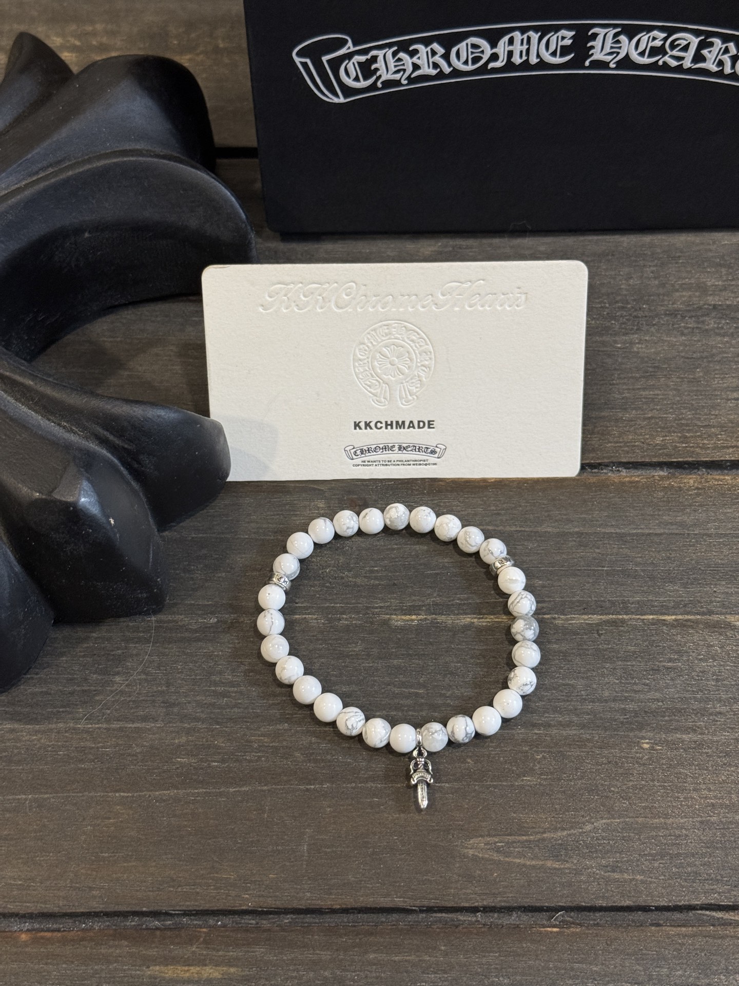 Customer order: White agate sword and silver bead bracelet