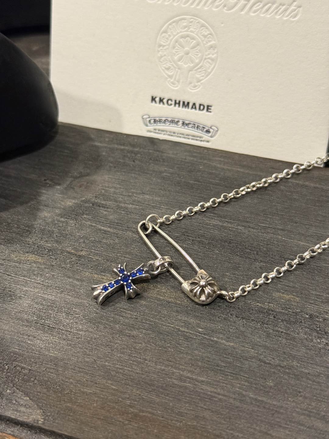 Customer order: Blue diamond BBF + brooch necklace