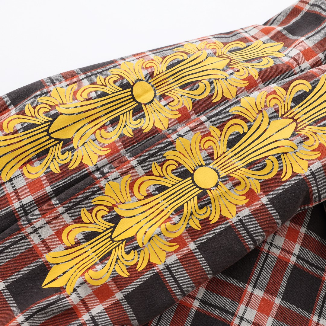 CH New Orange-Yellow Plaid Cotton Jacket with Printed Arms. All Sizes Available Now. Original version purchased from Hangzhou Guozhuan 21442. Made with 11-count double-ply 240g cotton yarn (260g after washing). Laser infrared positioning. Hand-cut fo