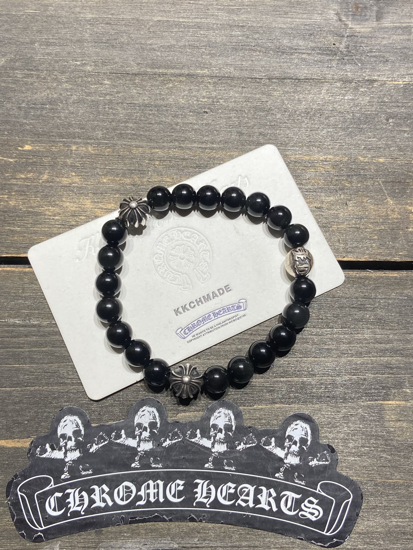 Customer order: Obsidian 3-Silver Bead Bracelet