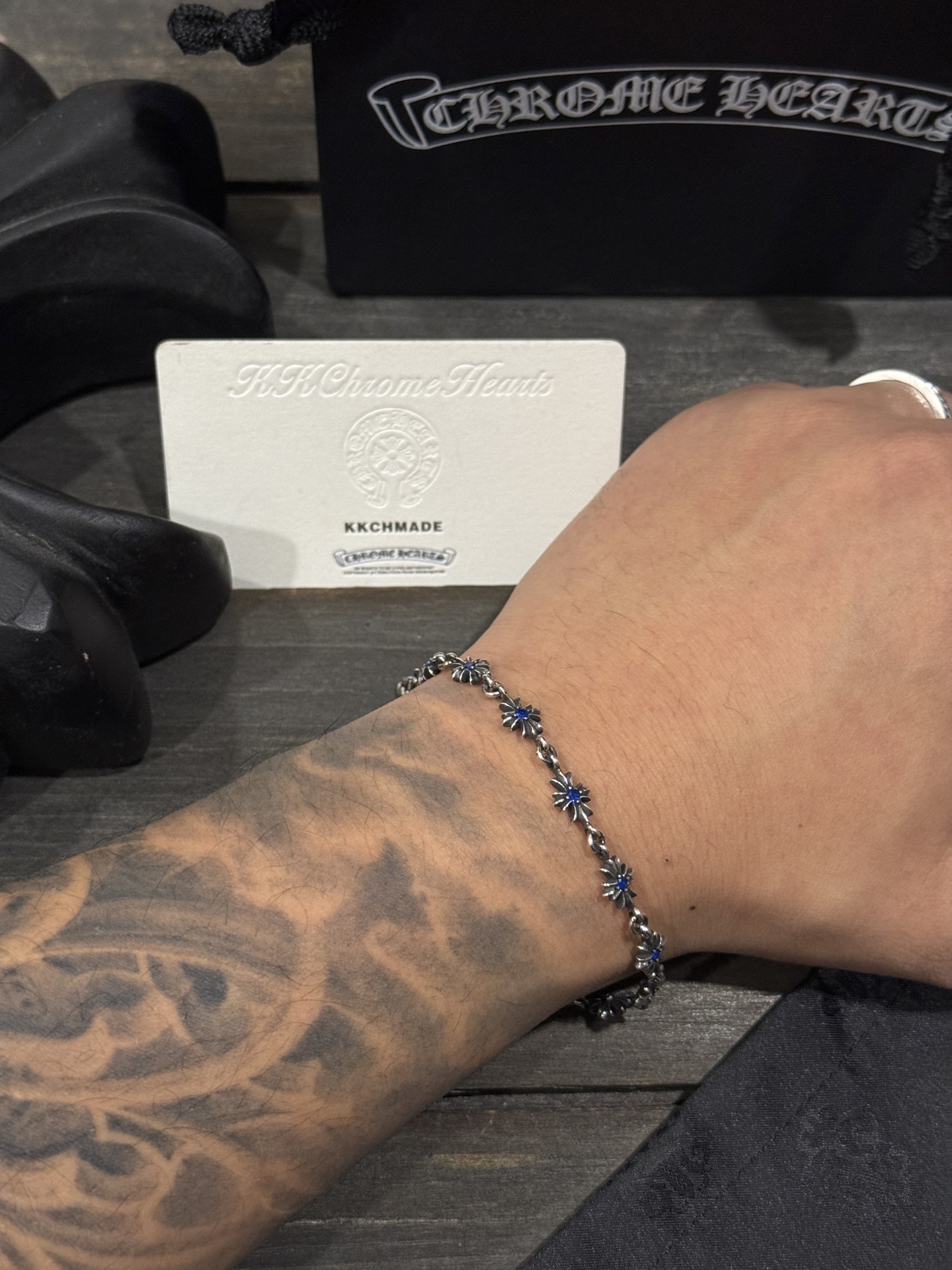 Ordered Sterling Silver Blue Diamond Tiny E Fine Cross Bracelet