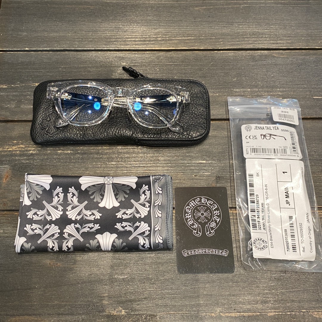 Chrome HeartsJENNATAILYEA Transparent Frame Long Cross Glasses925 Sterling Silver, Imported Acetate, Large Frame, Perfect for a Natural Look, Suitable for Both Men and Women, Simple and Elegant, Multiple 925 Sterling Silver Adornments, Very Luxur