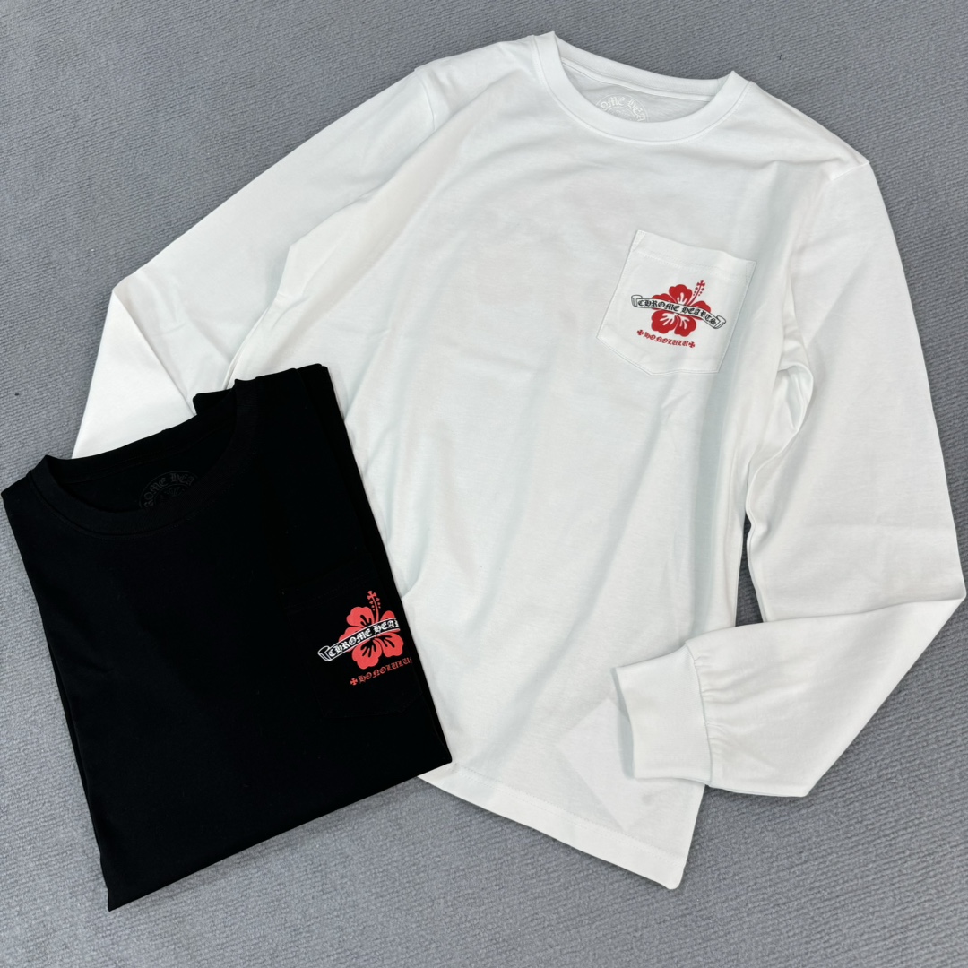 Chrome Hearts' latest Hawaiian limited edition long-sleeved shirtMade of 280g pure cotton, with imported ink and gold glitter printing for a three-dimensional effect. Custom-made to perfection, distinct from mainstream market products.Sizes: S, M