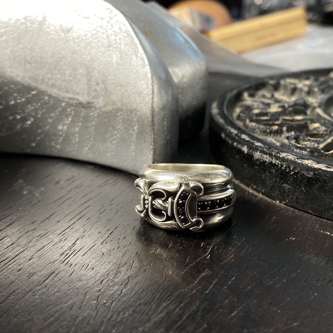 KKChromeHearts Authentic Black Diamond Dagger Sword Ring
