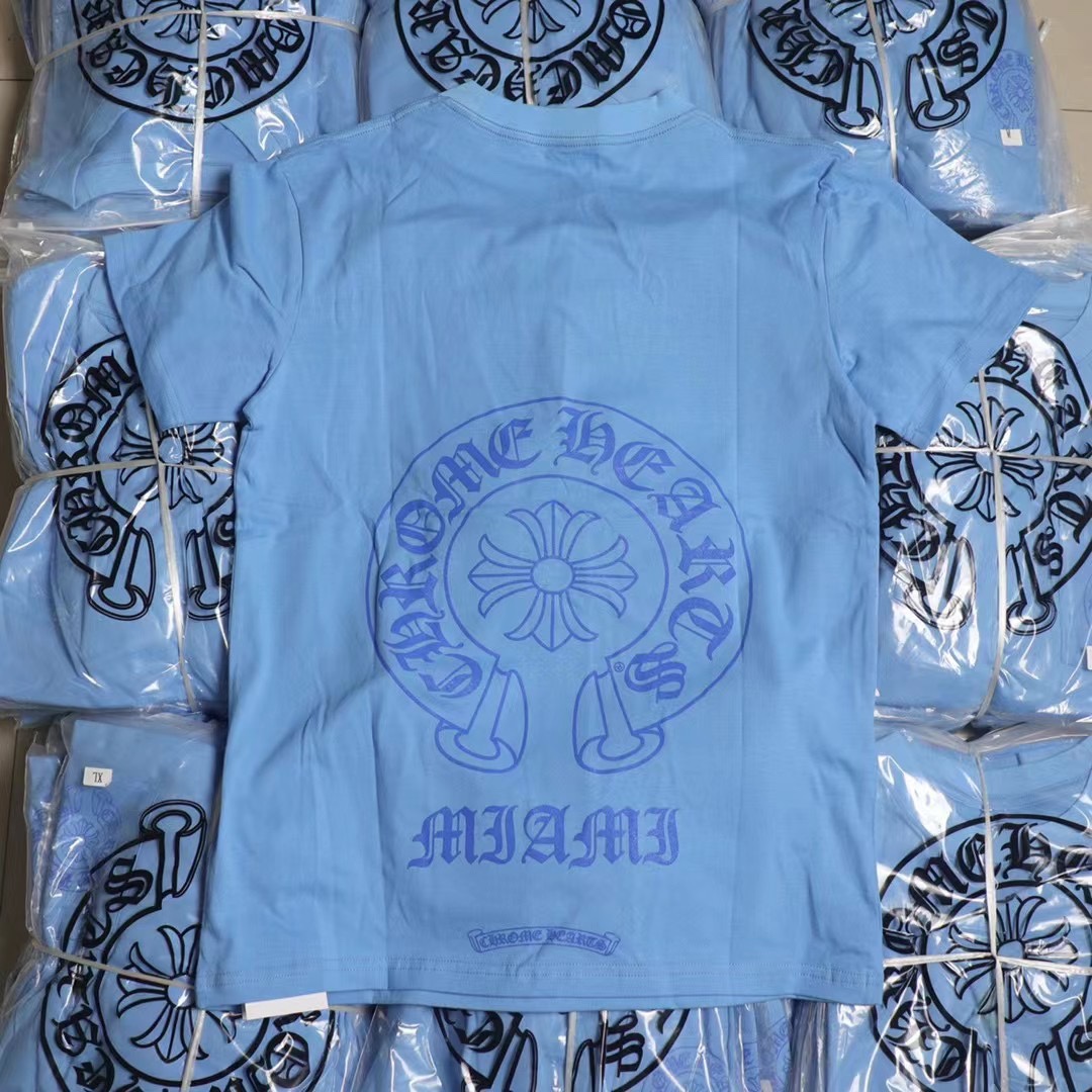 [New Arrival] New CH miami Miami Horseshoe Limited Edition Short-Sleeve T-Shirt. Retail price 5XXX. Custom-woven and dyed 26-count pure cotton, single-sided reactive dyeing, no color difference. Hand-printed with thermosetting oil. Limited edition T-