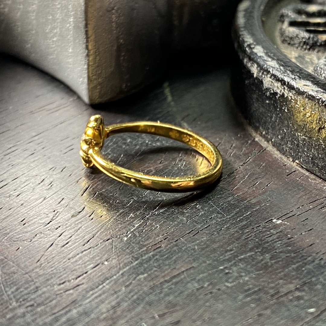 Authentic KkChrome Hearts 22k Gold Single Diamond Cross Flower Ring