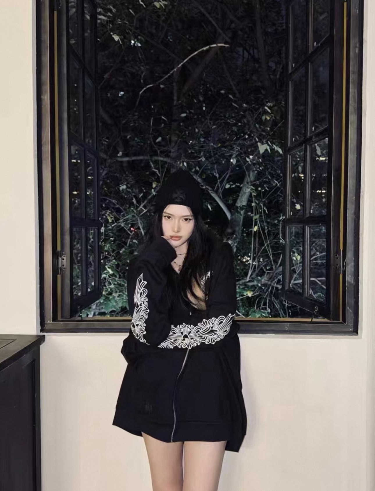 Chrome Hearts Horseshoe Vine Floral Sleeve Profanity Zipper HoodieSize: S M L XL