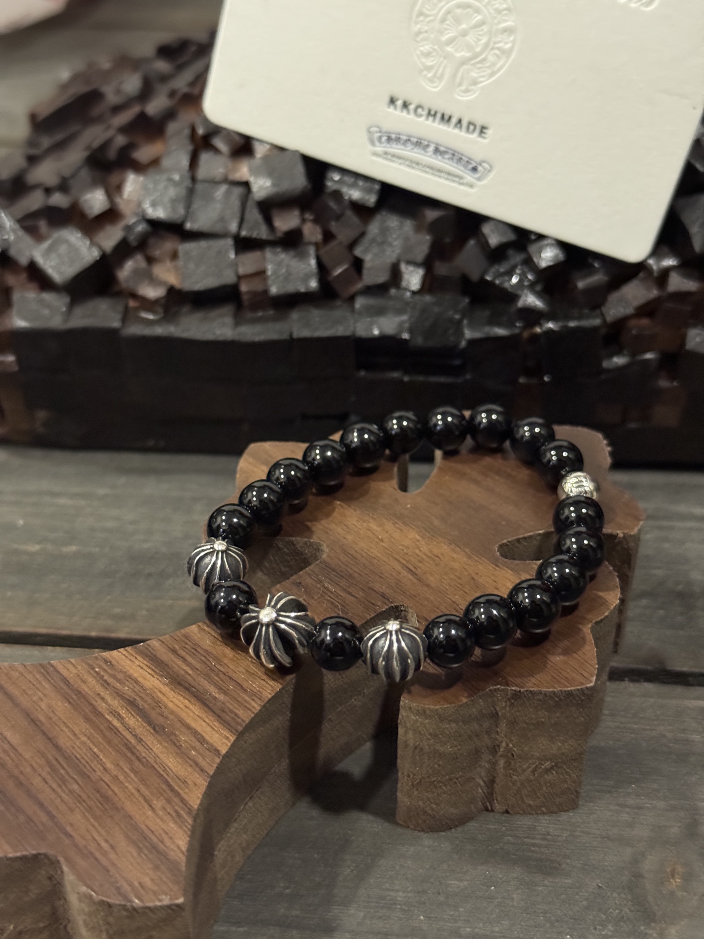Customer order 🔝 Obsidian 4-Silver Bead Bracelet