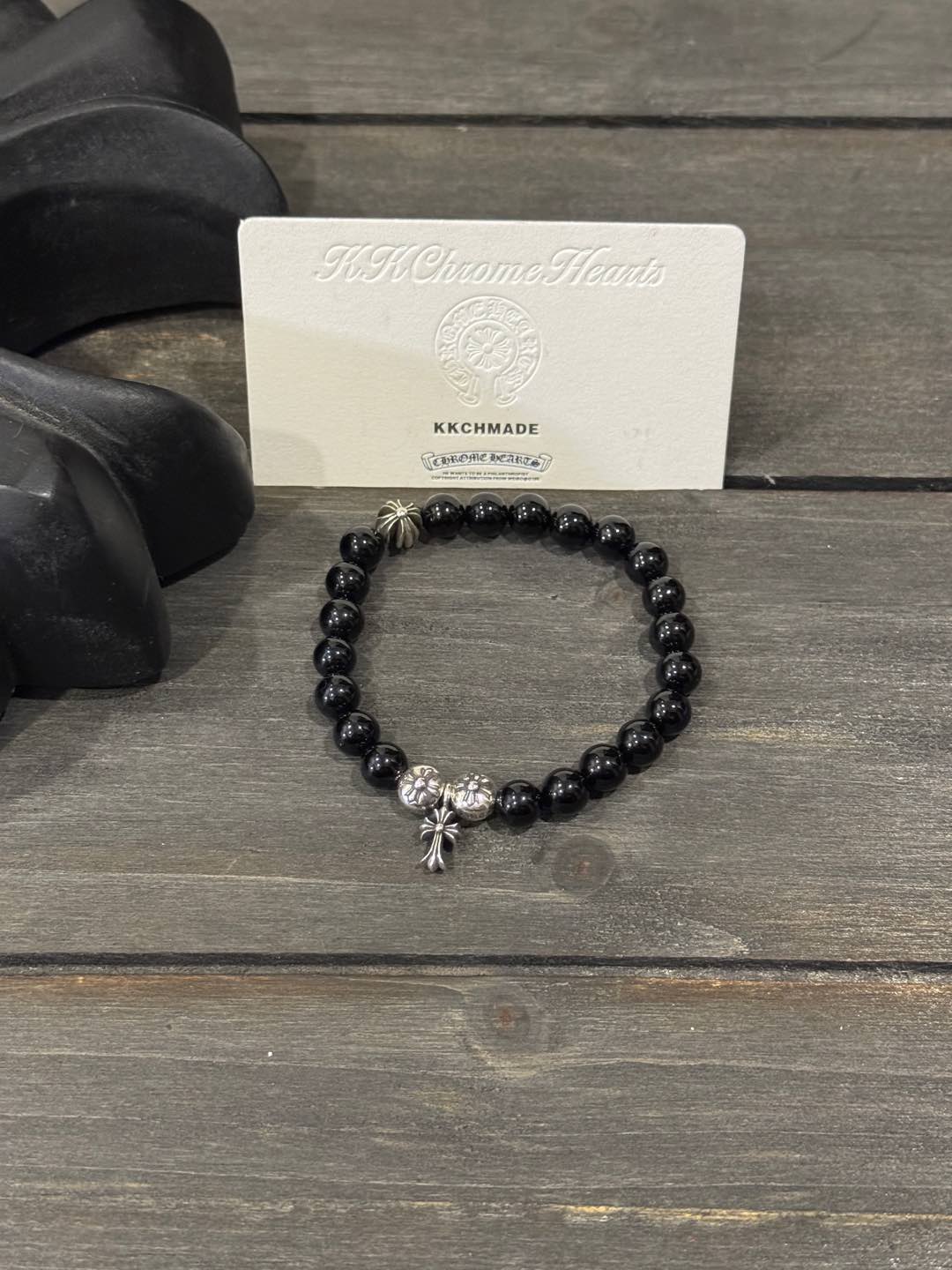 Customer order 🔝 Obsidian cross silver bead bracelet