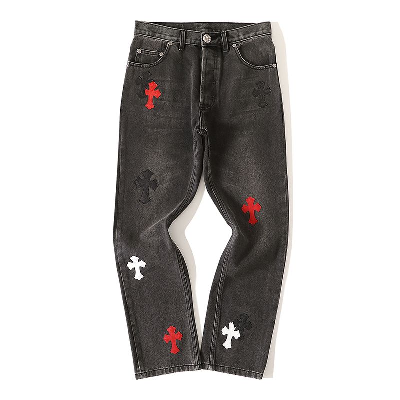 CH Rockheart Jeans, Denim 7x7 Cotton, All Denim, Black, Levies 501 Sole, Genuine Lambskin Black Leather Cross, Full Set Electroplated Genuine Silver (Not Imitation Silver!)